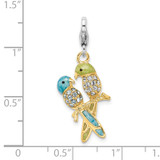 Amore La Vita Sterling Silver Rhodium-plated and Gold-plated Polished 3-D Glitter Enameled Crystal Love Birds Charm