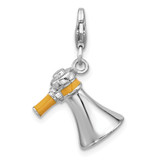 Amore La Vita Sterling Silver Rhodium-plated Megaphone with Yellow Enameled Handle Charm with Fancy Lobster Clasp