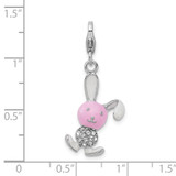 Amore La Vita Sterling Silver Rhodium-plated Polished 3-D Enameled Bunny Charm with Fancy Lobster Clasp