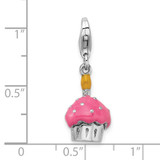 Amore La Vita Sterling Silver Rhodium-plated Polished 3-D Enameled Cupcake and Candle Charm with Fancy Lobster Clasp