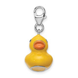 Amore La Vita Sterling Silver Rhodium-plated Polished 3-D Enameled Duck Charm with Fancy Lobster Clasp