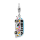 Amore La Vita Sterling Silver Rhodium-plated Polished 3-D Enameled Hippie Bus Charm with Fancy Lobster Clasp