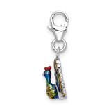 Amore La Vita Sterling Silver Rhodium-plated Polished 3-D Enameled Peacock Charm with Fancy Lobster Clasp