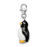 Amore La Vita Sterling Silver Rhodium-plated Polished 3-D Enameled Penguin Charm with Fancy Lobster Clasp - QC-00D32E80-9784