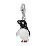 Amore La Vita Sterling Silver Rhodium-plated Polished 3-D Enameled Penguin Charm with Fancy Lobster Clasp - QC-0905E968-8371