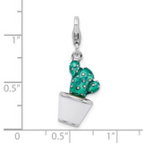 Amore La Vita Sterling Silver Rhodium-plated Polished 3-D Enameled Potted Green Cactus Charm with Fancy Lobster Clasp