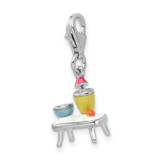 Amore La Vita Sterling Silver Rhodium-plated Polished 3-D Enameled Table and Bowls Charm with Fancy Lobster Clasp