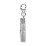 Amore La Vita Sterling Silver Rhodium-plated Polished 3-D Moveable Crystal Enameled 3-D Note Book Charm with Fancy Lobster Clasp