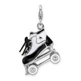 Amore La Vita Sterling Silver Rhodium-plated Polished 3-D Moveable Enameled Roller Skate Charm with Fancy Lobster Clasp