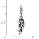 Amore La Vita Sterling Silver Rhodium-plated Polished 3-D Oxidized Wing Charm with Fancy Lobster Clasp