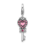 Amore La Vita Sterling Silver Rhodium-plated Polished 3-D Pink and Blue Crystal Enameled Reversible Heart Key Charm with Fancy Lobster Clasp