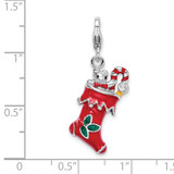 Amore La Vita Sterling Silver Rhodium-plated Polished 3-D Red Enameled Holiday Stocking Charm with Fancy Lobster Clasp