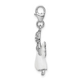 Amore La Vita Sterling Silver Rhodium-plated Polished 3-D White Enameled Crystal Angel Charm with Fancy Lobster Clasp