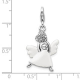 Amore La Vita Sterling Silver Rhodium-plated Polished 3-D White Enameled Crystal Angel Charm with Fancy Lobster Clasp