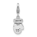 Amore La Vita Sterling Silver Rhodium-plated Polished CZ Enameled Mitten Charm with Fancy Lobster Clasp