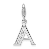 Amore La Vita Sterling Silver Rhodium-plated Polished CZ Letter A Initial Charm with Fancy Lobster Clasp - QC-EF692477-7488