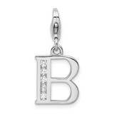Amore La Vita Sterling Silver Rhodium-plated Polished CZ Letter B Initial Charm with Fancy Lobster Clasp - QC-9EEE4B76-2089