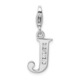 Amore La Vita Sterling Silver Rhodium-plated Polished CZ Letter J Initial Charm with Fancy Lobster Clasp - QC-4277F3EC-9690