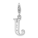 Amore La Vita Sterling Silver Rhodium-plated Polished CZ Letter J Initial Charm with Fancy Lobster Clasp - QC-4277F3EC-9690