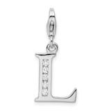 Amore La Vita Sterling Silver Rhodium-plated Polished CZ Letter L Initial Charm with Fancy Lobster Clasp - QC-B353E543-3793