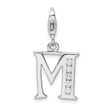 Amore La Vita Sterling Silver Rhodium-plated Polished CZ Letter M Initial Charm with Fancy Lobster Clasp - QC-B3159D49-3717