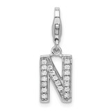 Amore La Vita Sterling Silver Rhodium-plated Polished CZ Letter N Initial Charm with Fancy Lobster Clasp - QC-37E1B847-6715