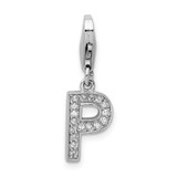 Amore La Vita Sterling Silver Rhodium-plated Polished CZ Letter P Initial Charm with Fancy Lobster Clasp - QC-98A0A705-7450