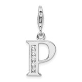 Amore La Vita Sterling Silver Rhodium-plated Polished CZ Letter P Initial Charm with Fancy Lobster Clasp - QC-A52676D7-4016