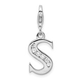 Amore La Vita Sterling Silver Rhodium-plated Polished CZ Letter S Initial Charm with Fancy Lobster Clasp - QC-C09E6AB8-8911