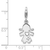 Amore La Vita Sterling Silver Rhodium-plated Polished CZ Little Girl with Cut-out Heart Charm with Fancy Lobster Clasp