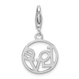 Amore La Vita Sterling Silver Rhodium-plated Polished LOVE in Open Circle Charm with Fancy Lobster Clasp