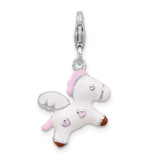 Amore La Vita Sterling Silver Rhodium-plated White/Pink/Black and Red Enameled Pegasus Charm with Fancy Lobster Clasp