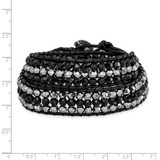 Black Aurora Borealis/Grey Crystal Bead/Leather Multi-wrap Bracelet