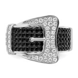 Brilliant Embers Sterling Silver Rhodium-plated 109 Stone Micro Pav‚ Black and White CZ Buckle Ring - QM-303F9779-3397