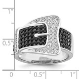 Brilliant Embers Sterling Silver Rhodium-plated 109 Stone Micro Pav‚ Black and White CZ Buckle Ring - QM-50A4DFA1-6975