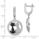 Brilliant Embers Sterling Silver Rhodium-plated 194 Stone Black and White CZ Cat Dangle Hinged Hoop Earrings