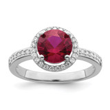 Brilliant Embers Sterling Silver Rhodium-plated 35 Stone Red Corundum and CZ Halo Ring - QM-0B57F476-7215