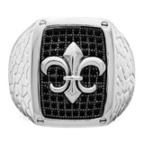 Brilliant Embers Sterling Silver Rhodium-plated 62 Stone Black Micro Pav‚ CZ Fleur De Lis Men's Ring - QM-304B3EBD-5186