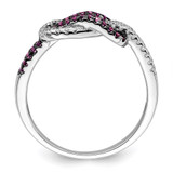 Brilliant Embers Sterling Silver Rhodium-plated 64 Stone Micro Pav‚ Red and White CZ Love Knot Ring - QM-D3CA8189-7269