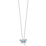 Brilliant Gemstones Sterling Silver with 14K Accent Rhodium-plated Light Blue Topaz and London Blue Topaz and Diamond Dragonfly 18 Inch Necklace with 2 Inch Extender