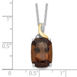 Brilliant Gemstones Sterling Silver with 14K Accent Rhodium-plated Smoky Quartz and Diamond 18 Inch Necklace with 2 Inch Extender