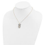 Cheryl M Sterling Silver Gold-plated Polished Black and White CZ Owl 16 Inch with 2 Inch Extension Necklace