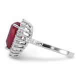 Cheryl M Sterling Silver Rhodium-plated 100 Facet Lab Created Ruby and Brilliant-cut White CZ Heart Halo Ring - QC-12FA74E0-8681