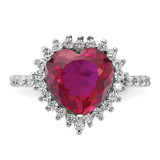 Cheryl M Sterling Silver Rhodium-plated 100 Facet Lab Created Ruby and Brilliant-cut White CZ Heart Halo Ring - QC-4354023E-6763