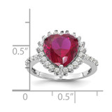 Cheryl M Sterling Silver Rhodium-plated 100 Facet Lab Created Ruby and Brilliant-cut White CZ Heart Halo Ring - QC-D5426A16-9305