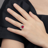 Cheryl M Sterling Silver Rhodium-plated 100 Facet Lab Created Ruby and Brilliant-cut White CZ Heart Halo Ring - QC-D5426A16-9305