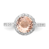 Cheryl M Sterling Silver Rhodium-plated 100 Facet Simulated Morganite and White Brilliant-cut CZ Halo Ring - QC-CF3A6314-6742