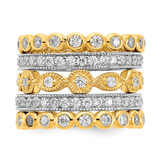 Cheryl M Sterling Silver Rhodium-plated and Gold-plated Brilliant-cut CZ 5 Piece Eternity Band Ring Set - QC-E0B73EA0-3713