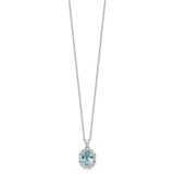 Cheryl M Sterling Silver Rhodium-plated Blue & White Brilliant-cut and Emerald-cut CZ Oval 18 Inch Necklace with 2 Inch Extender