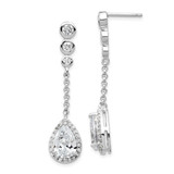 Cheryl M Sterling Silver Rhodium-plated Brilliant-cut CZ Bezel & Teardrop Halo Post Dangle Earrings - QC-01EA2332-6400